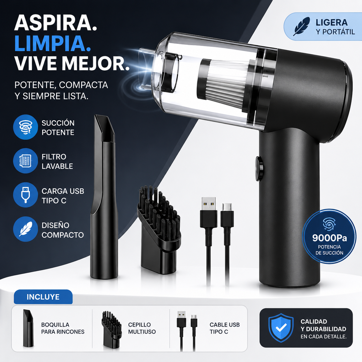 Mini Aspiradora Portátil Inalámbrica para Auto y Hogar